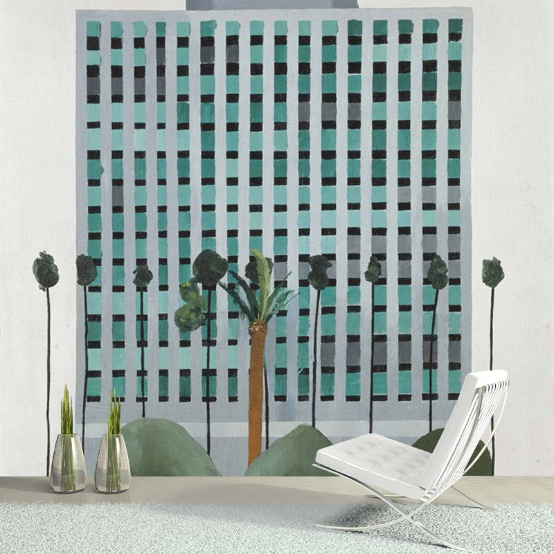 Office Building Wall Covering Murals Modern Art Non-Woven Wall Decor in Blue-Green