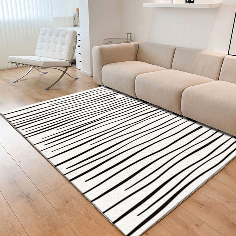 Beige Simple Carpet Polyester Line Carpet Washable Carpet for Living Room
