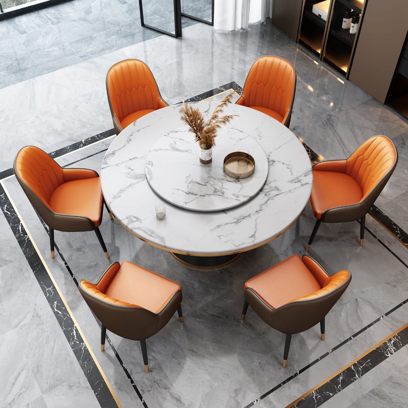 Glam Standard Marble Dining Table Round Shape Kitchen Dining Table with Pedestal Base
