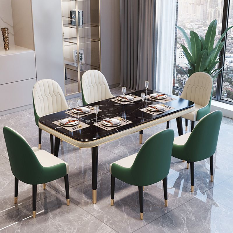 Rectangle Traditional Luxury Dining Table 4 Black Solid Wood Legs Table for Dining Room