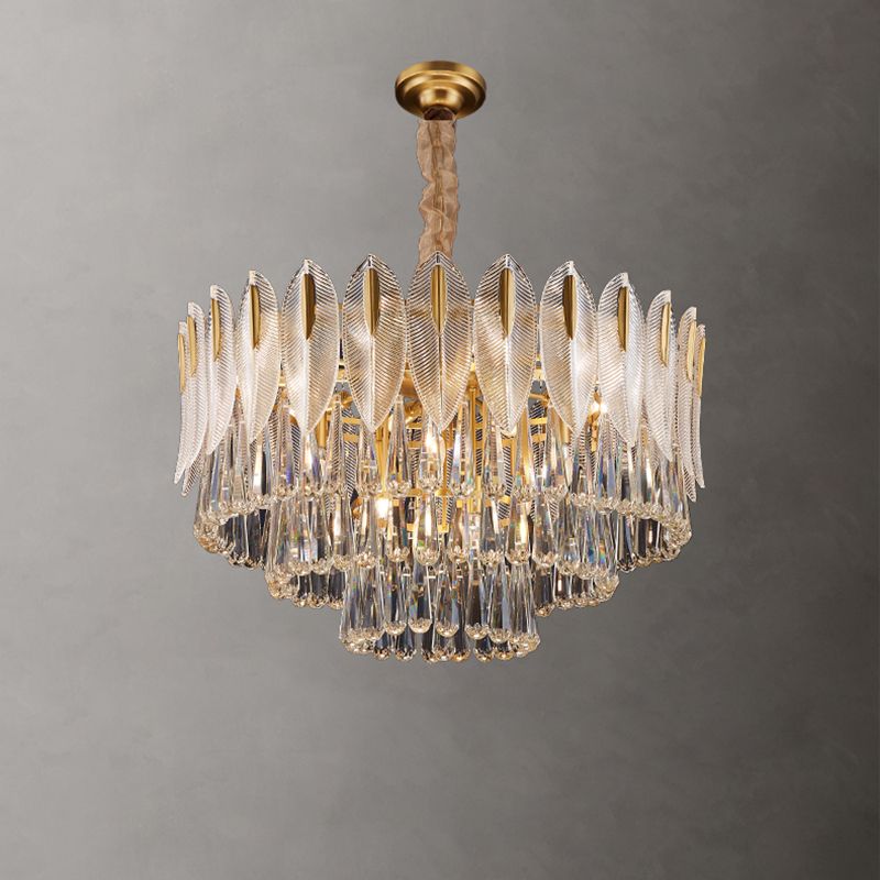 Contemporary Style Geometry Shape Chandelier Lights 9 Light Crystal Chandeliers in Gold