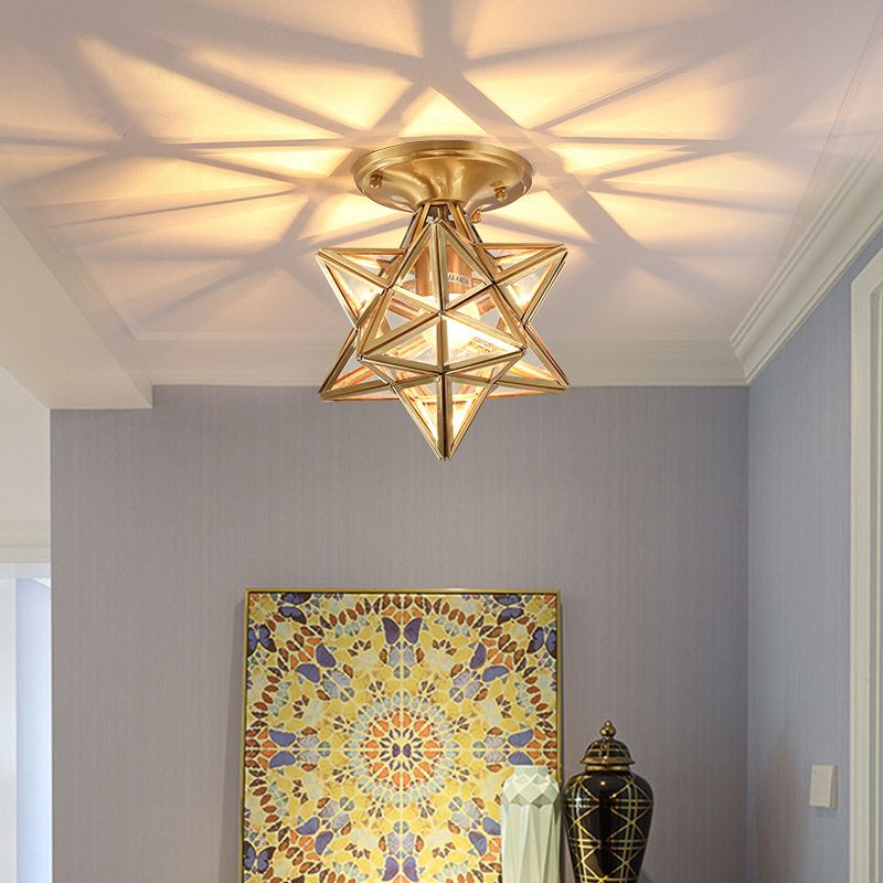 Contemporary Ceiling Lighting Star-Shade Flush Mount Fixture with Glass for Hallway