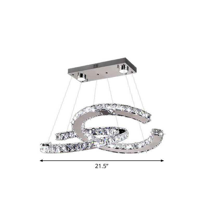 Crystal C Shaped LED Pendant Chandelier Minimalistic Stainless Steel Hanging Ceiling Light
