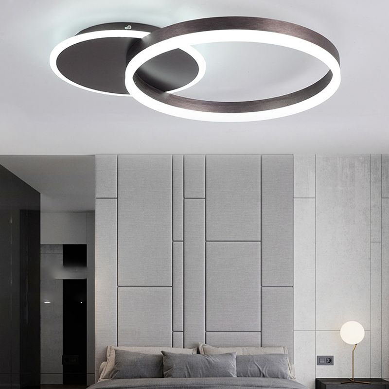 Lámpara de techo LED con forma de anillo, montaje empotrado de 2 luces de aluminio moderno para dormitorio