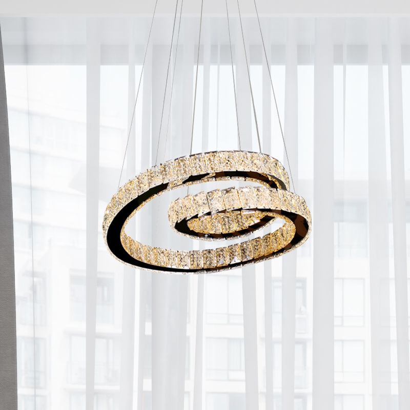Chrome Closed Curve Pendant Light Minimalistic K9 Crystal Kitchen Dinette LED Chandelier