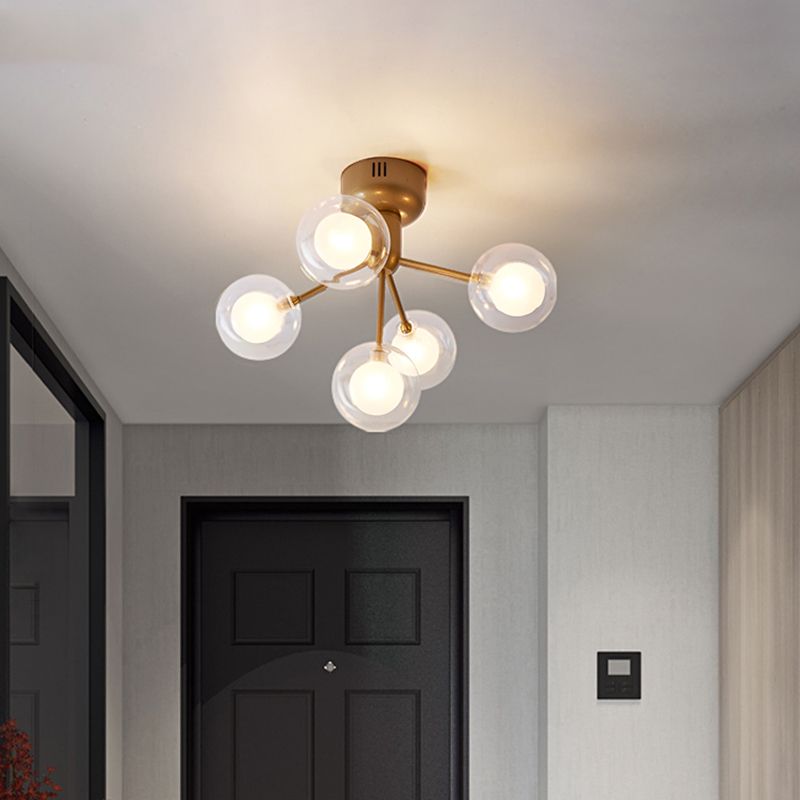 Globe Flush Mount Light Minimalist Clear Glass Corridor Semi -LED -Flush -Chandelier