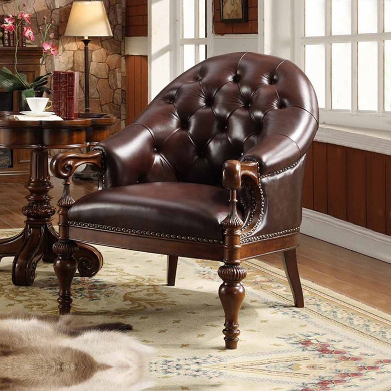 Indoor Solid Wood Frame Dining Chair Leather Upholstered Arm Chair