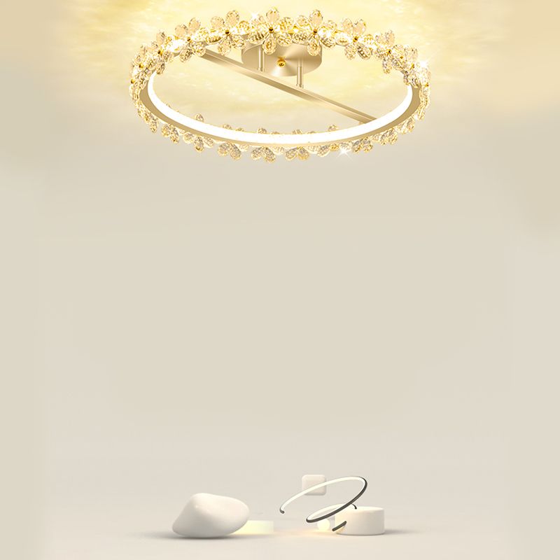 LED Modern Crystal Flush Mount Circle Shape Ceiling Light with Acrylic Shade for Passage