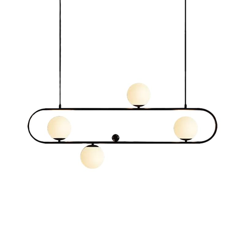 Oblong Dining Room Ceiling Chandelier Opal Glass 3/4 Lights Post Modern Island Light in Black/Gold