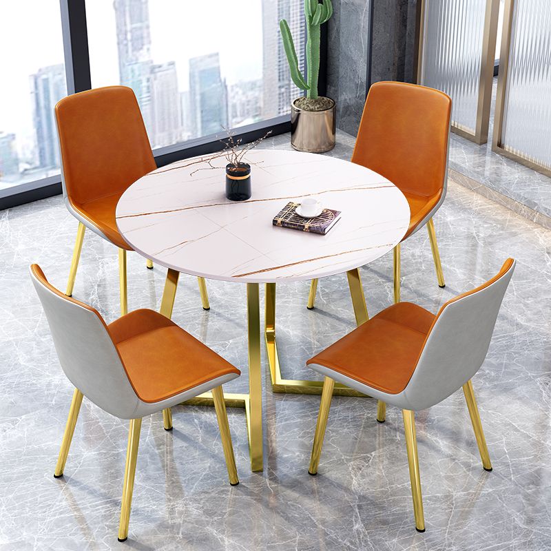 Round Traditional Luxury Dining Table Sintered Stone Table with Double Pedestal,31.5"L x 29.5"H