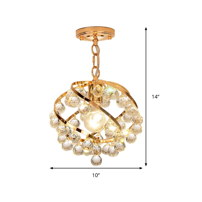 1 Light Orb Posting Lighting Industrial Gold Clear Crystal Luz de techo colgante para Foyer