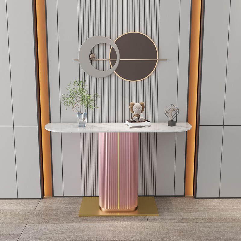 Glam Half Moon Slate Console Table Stain Resistant Pedestal Sofa Console Table