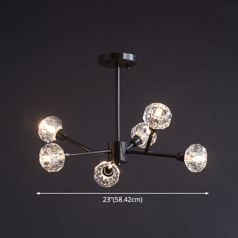 Mini Globe Crystal Chandelier Modern Style Black Finish Pendant Light for Living Room