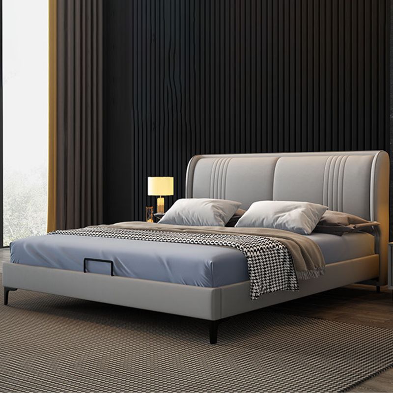 Contemporary Faux Leather Bed with Wingback Headboard and Metal Legs