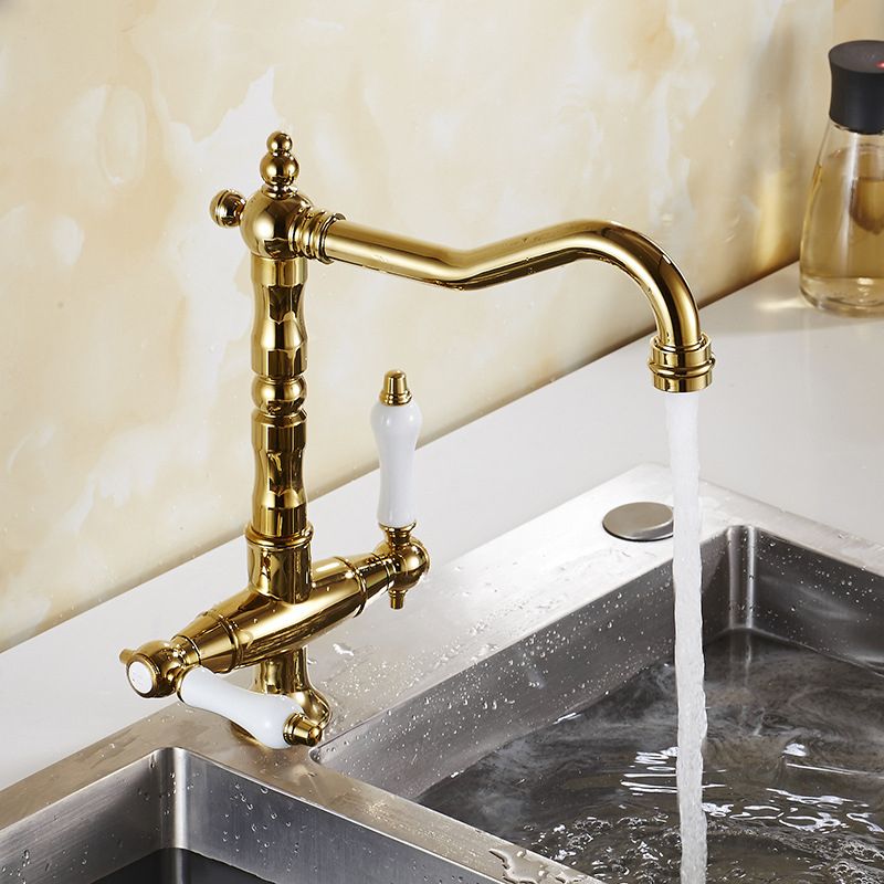 Traditional Kitchen Faucet Swivel Spout Gooseneck Double Handle Standard Kitchen Faucets