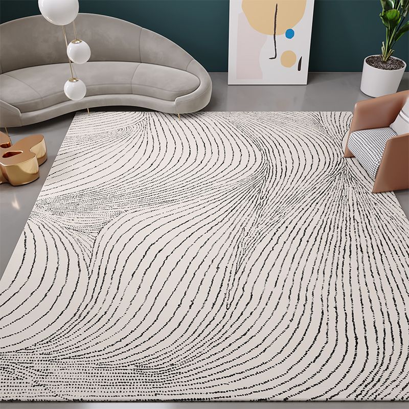 Grey Living Room Area Carpet Stripe Pattern Polyester Area Rug Modern Stain Resistant Rug