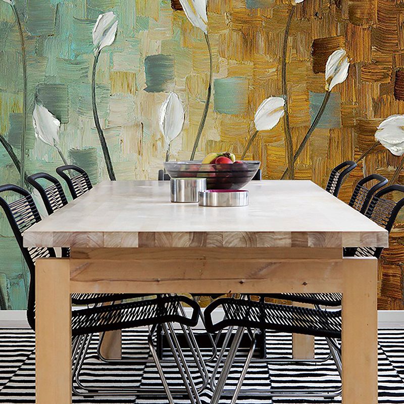 Giant European Mural Wallpaper Blue and Brown Calla Wall Art, Made to Measure