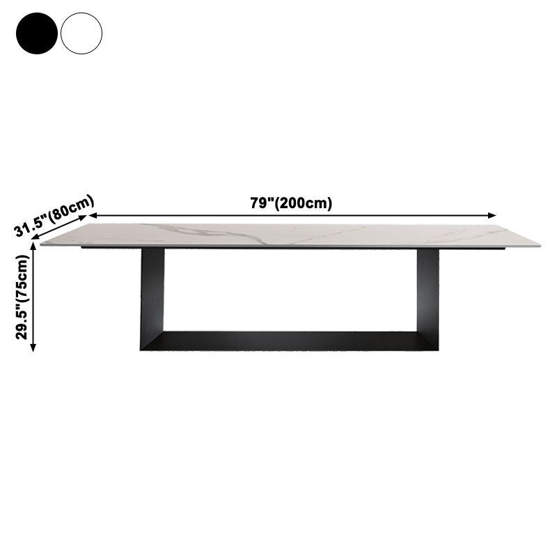 Sintered Stone Top Dining Table Industrial Kitchen Table with Black Metal Pedestal