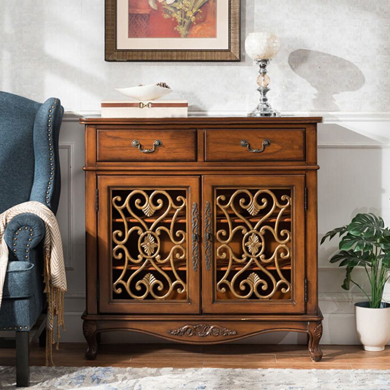Industrial Solid Wood Accent Cabinet with 2 Drawers and 2 Doors