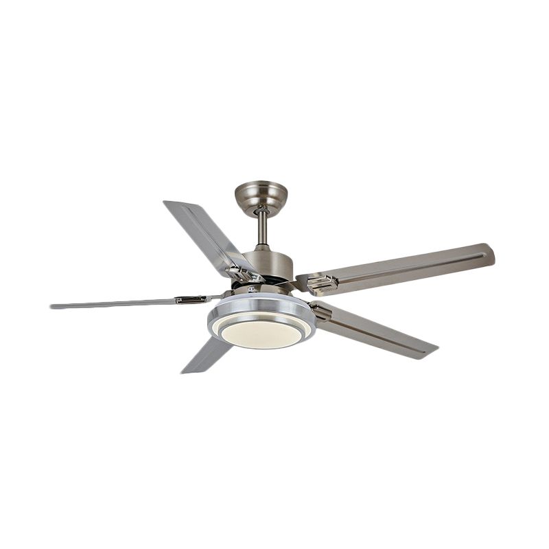 5-blade nikkelronde semi-mount verlichting klassieke metalen led slaapkamer hangventilatorlamp, 42 "breed