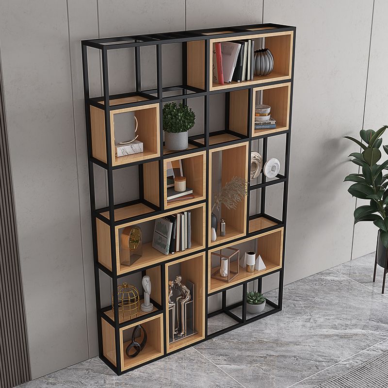 Industrial Open Etagere Bookshelf Iron Frame Solid Wood Shelf Bookshelf