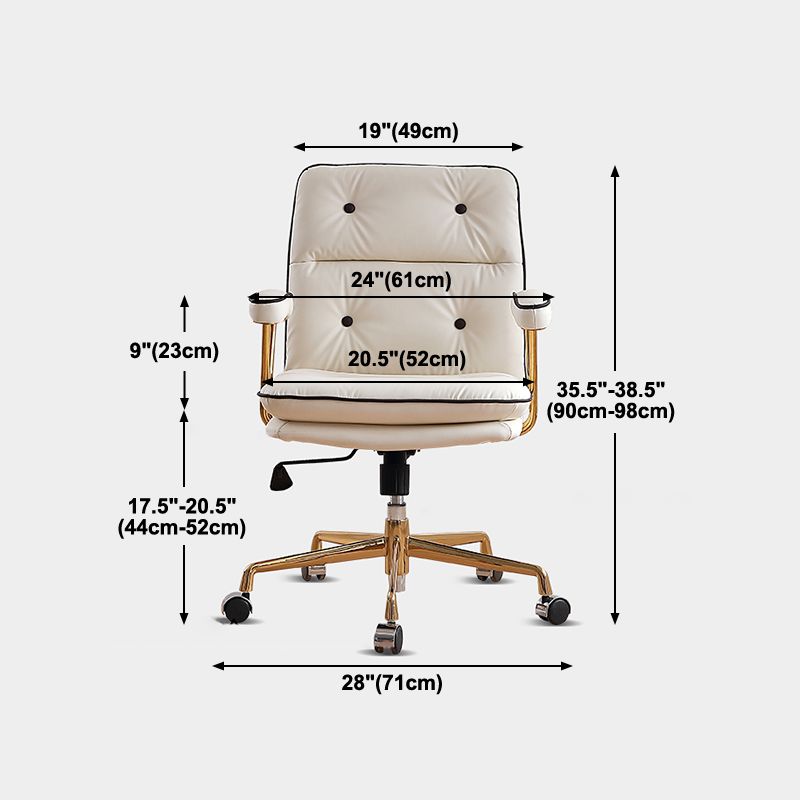 Mid-back Office Chair Leather Seat with Fixed Armrest and Tufted Office Chair