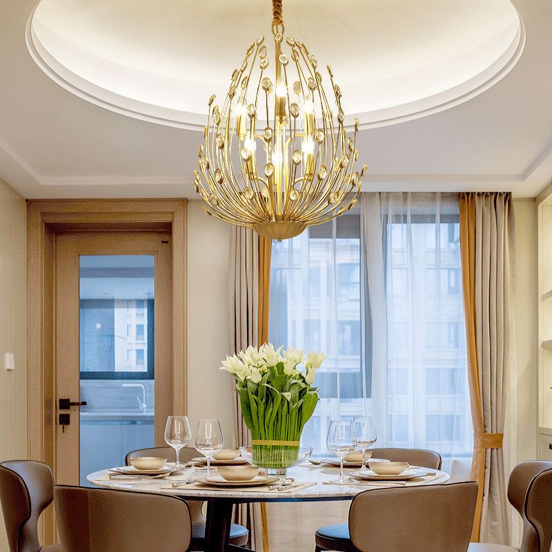 European Style Chandelier Light Crystal Gold Multi Head Pendant Light for Living Room