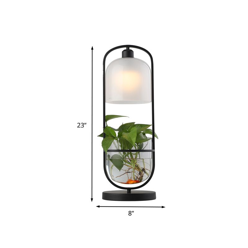 Lámpara de mesa nocturna ovalada negra de la sala de estar de metal industrial luz de noche con recipiente de plantas