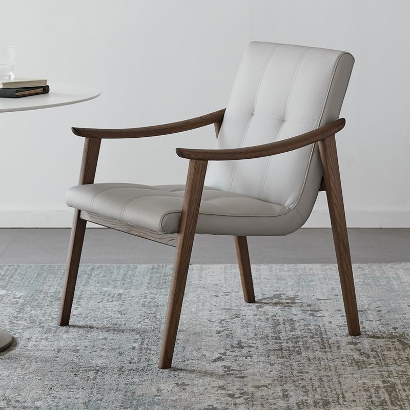 Nordic Style Solid Wood Faux Leather Arm Dining Chair in Brown for Home