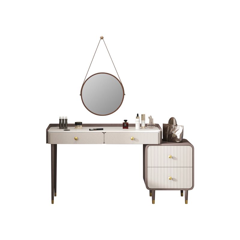 Stone Top Vanity Table 2/4 Storage Drawers Dressing Table with Mirror & Padded Stool