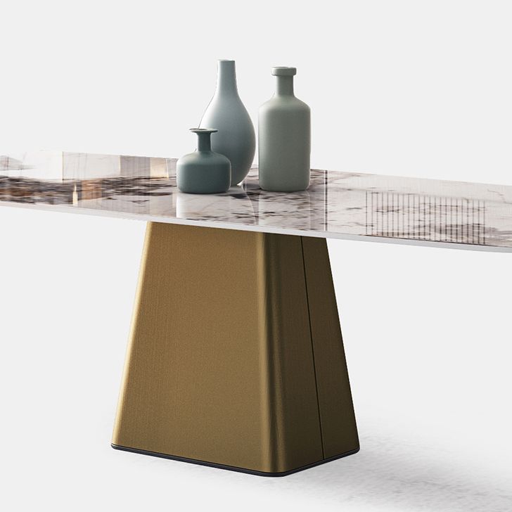 Glam Rectangle Shape Standard Table Sintered Stone Gray Dining Table for Kitchen
