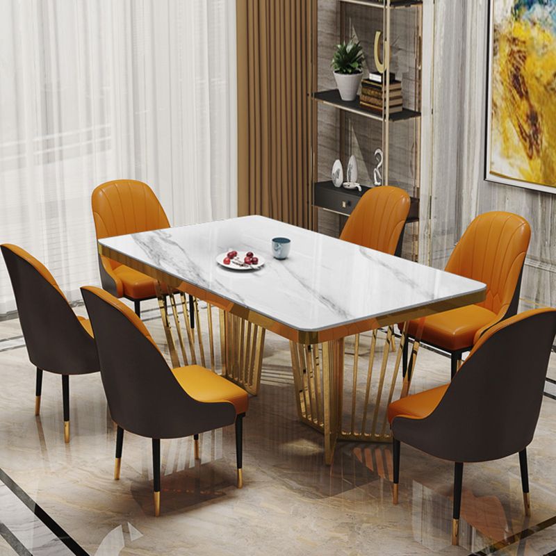 Metal Traditional Luxury Rectangle Dining Table Sintered Stone Table for Kitchen and Dining Room