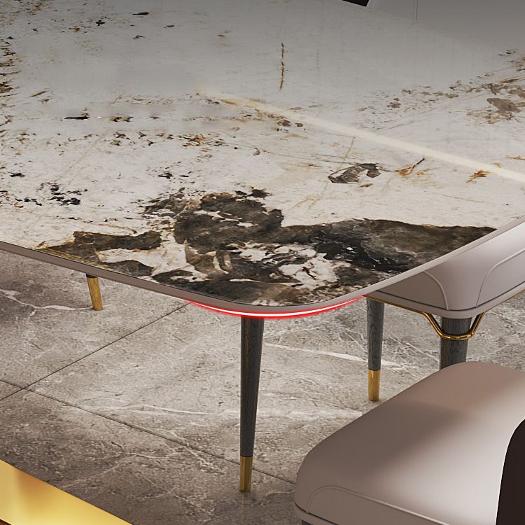 Dining Set of Modern Sintered Stone Table with Gold Metal Base Rectangle Dining Set for Restaurant