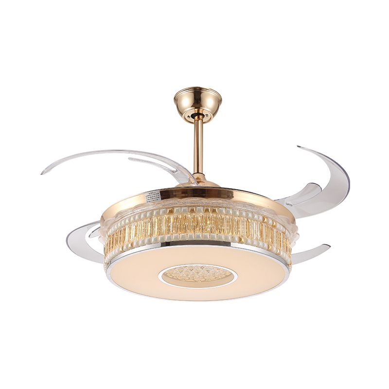 Gouden cirkelvormige hangventilator verlichting metalen led slaapkamer semi -spoelmontage plafondlicht met 4 heldere messen, 42 "breedte