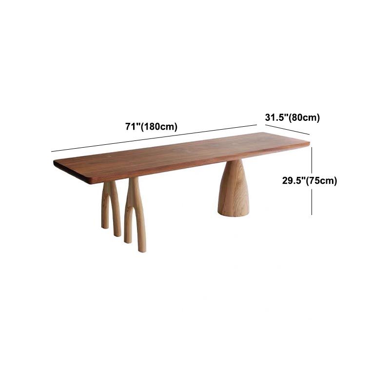 Rectangular Solid Wood Dining Table Modern Brown Furniture with Tripod Base for Home Use