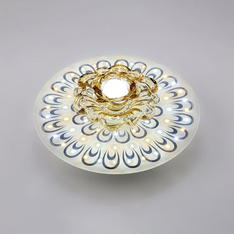 Lampada da soffitto Bloom Semplice illuminazione da incasso a LED in cristallo trasparente con motivo a coda di pavone