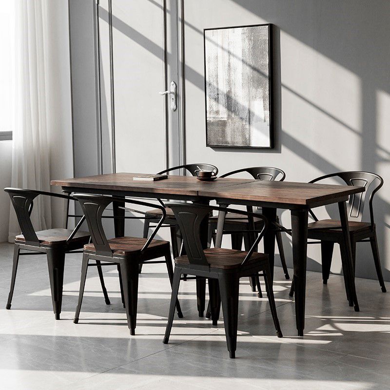 Industrial Dark Brown Dining Table Set 1/2/3/5 Pcs Solid Wood Dinette Set