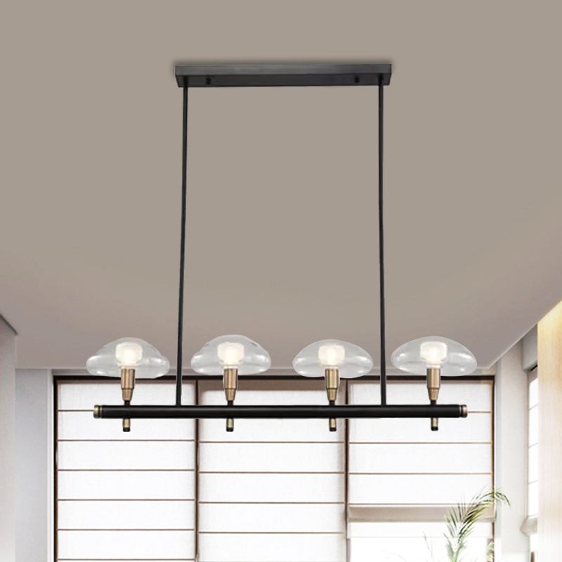 Clear Shade Mushroom Linear Pendant 4/6 Lights Glass Island Lighting in Black for Restaurant