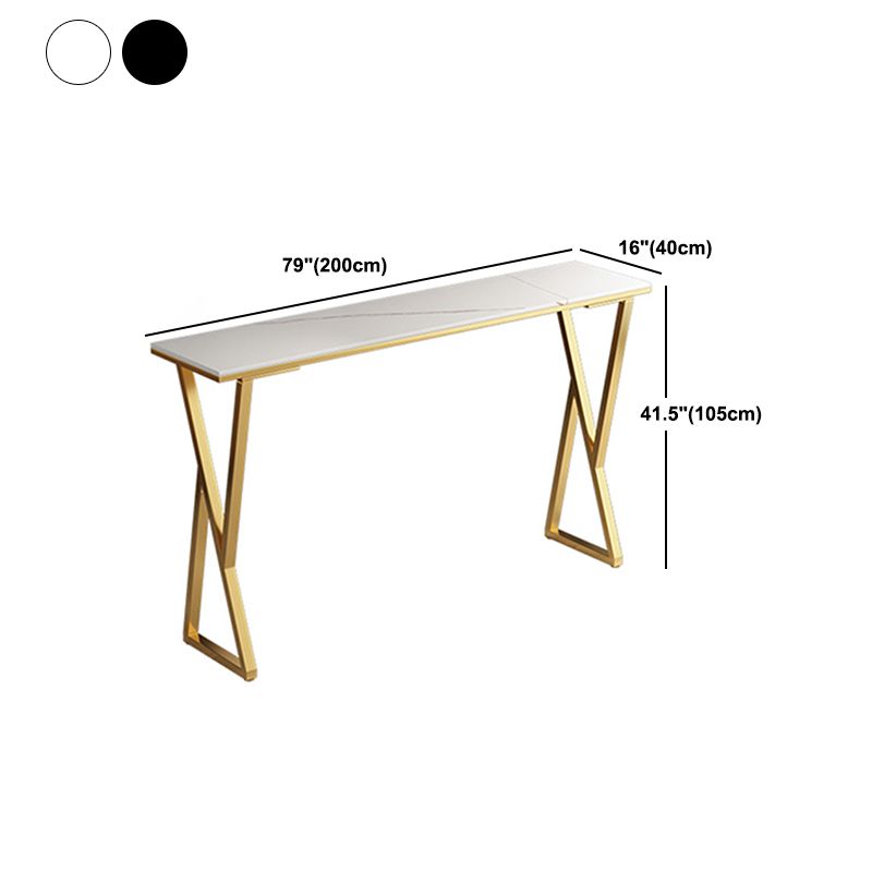 Rectangle Stone Bistro Table Modern Pub Table with Double Pedestal