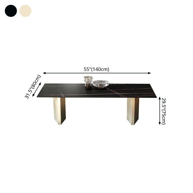 Metal Traditional Luxury Rectangle Table Black Sintered Stone Top Table for Dining Room