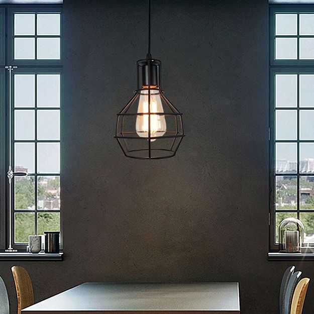 1-Light Cage Shade Pendant Light Vintage Industrial Style Metal Pendant Light for Dinning Room