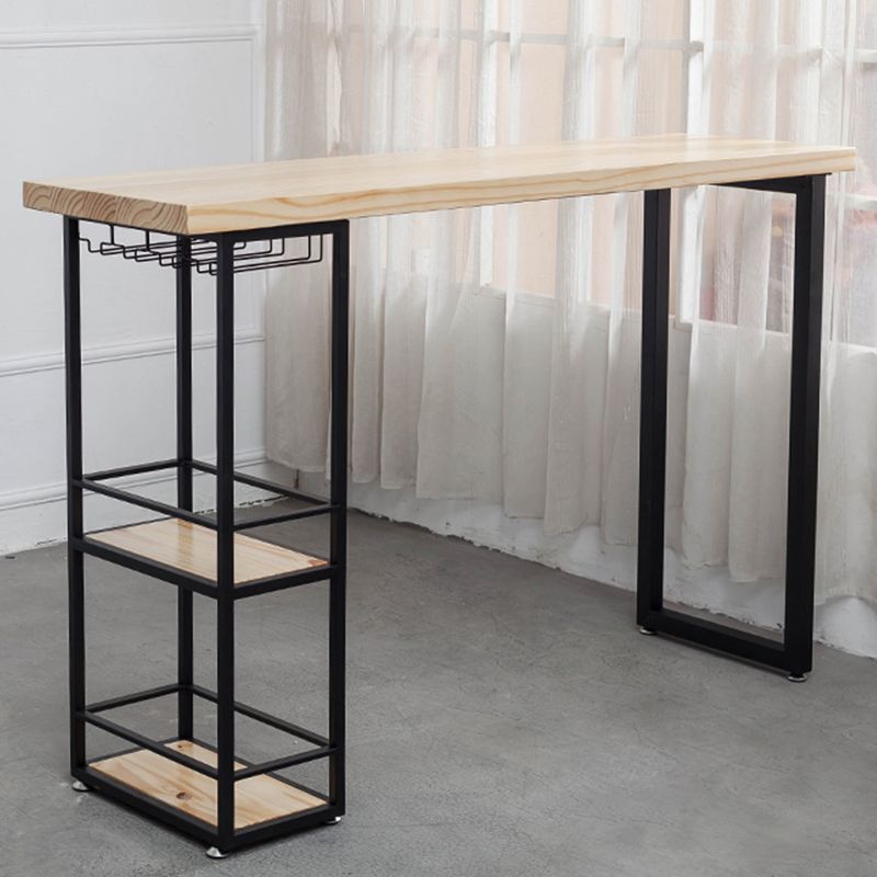 Modern Pine Wood Bar Table Rectangle Storable Table for Living Room