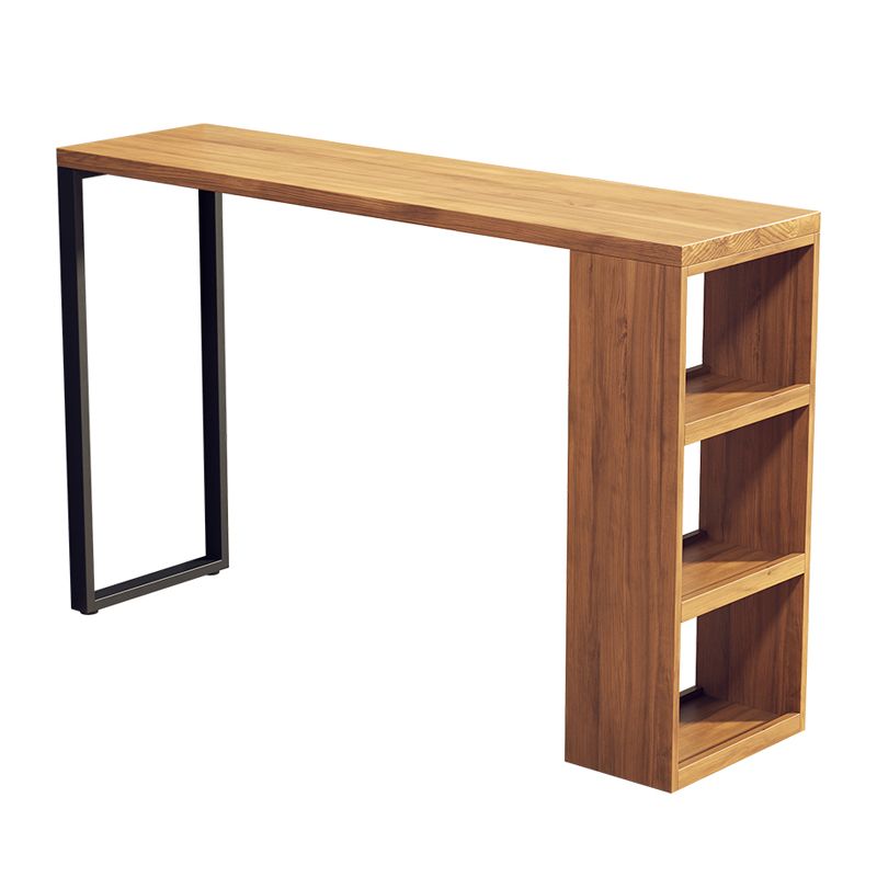 Solid Wood Bistro Table Brown Rectangle Bar Height Pub Table with 3-shelf