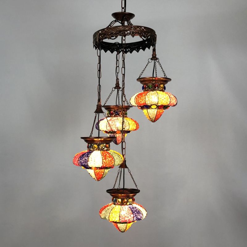 4/6 luces lámpara de metal lámpara de lámpara antigua forma de urna de cobre iluminación de suspensión de comedor