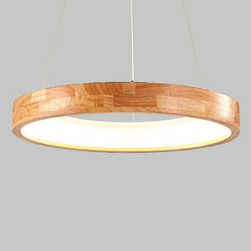 Circular LED Chandelier Light Fixture Simplicity Wooden Diner Ceiling Suspension Lamp