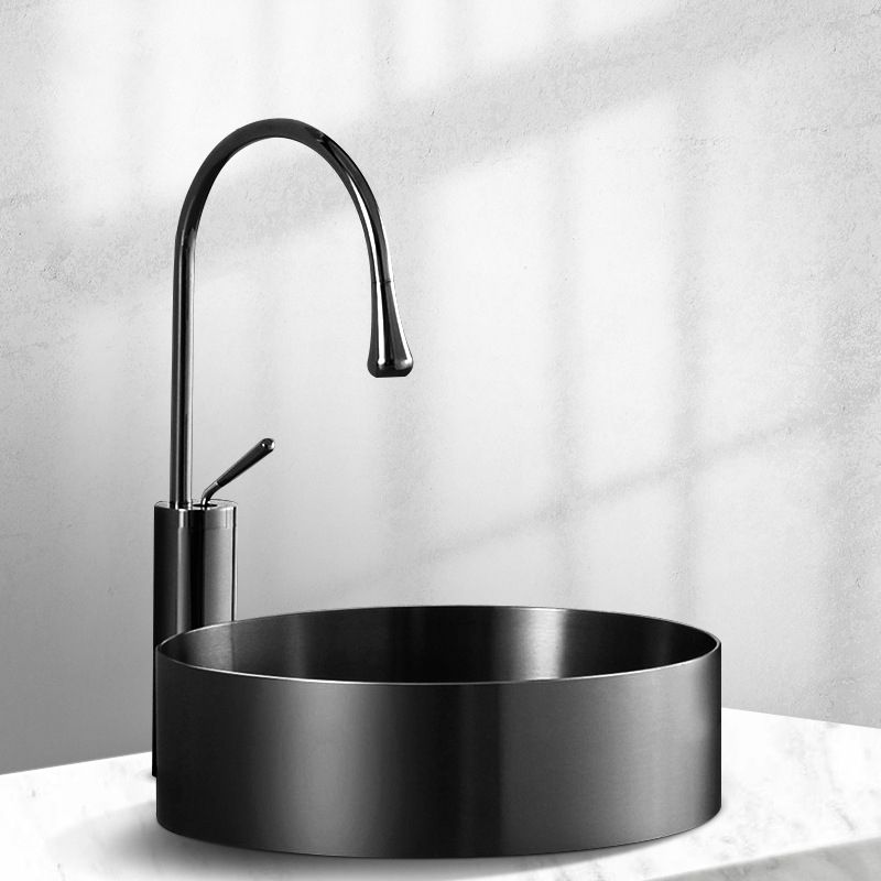 Modern Black Bathroom Sink Metal Round Vessel Bathroom Sink (Not Including Faucet)