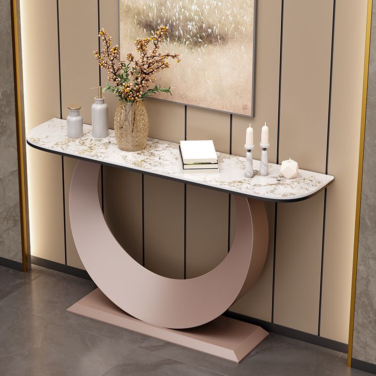Half Moon Contemporary Console Table Stone White/Black/Pink Console Sofa Table