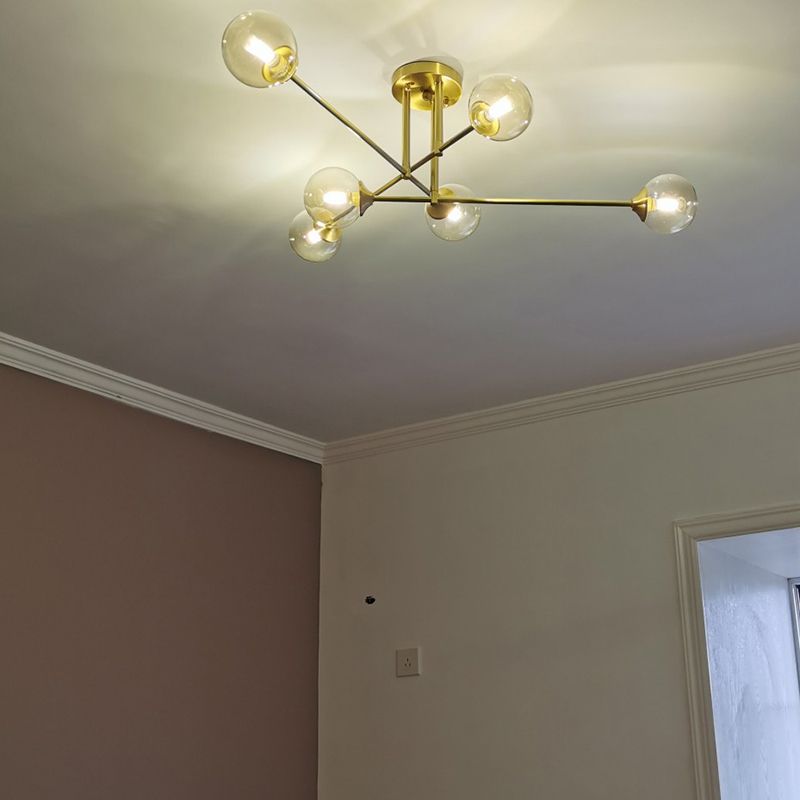 Nordic Style Golden Ceiling Light Ball Shape Glass Shade Ceiling Lamp for Bedroom