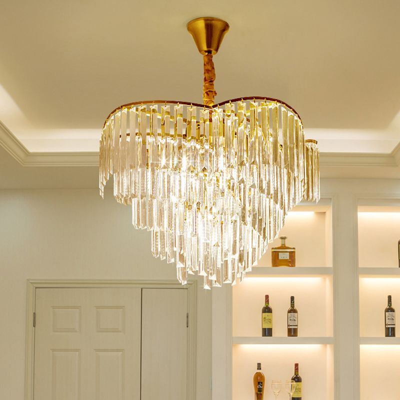 Spiral Hanging Light Postmodern Tri-Sided Clear Crystal Rod 5 Heads Gold Pendant Chandelier