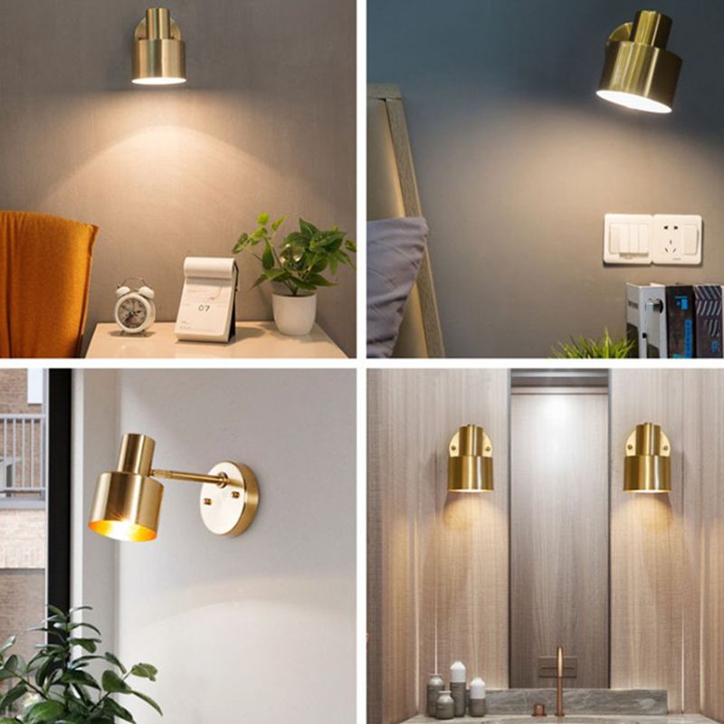 Lampada a parete singola cilindroide dorata nella moderna luce da parete di ferro elettroplate in stile creativo per camera da letto